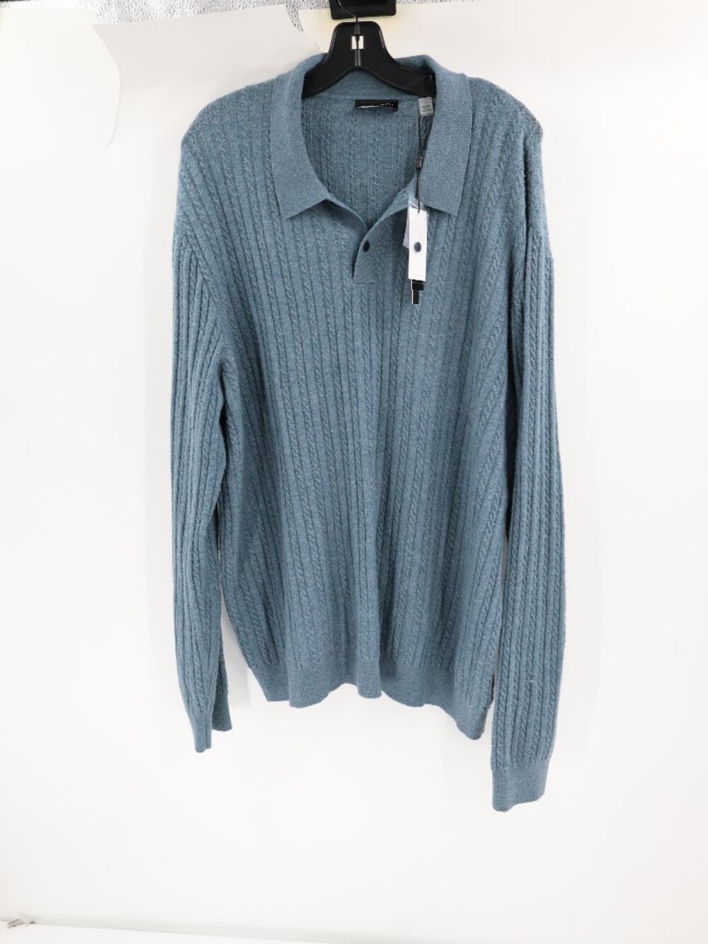 NWT Tahari Sweater Mens XL Collared Pullover Cable Knit Wool Blend Stone Wash